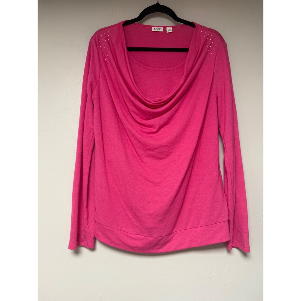 Cato Pink Long Sleeve Top Cowl Neck Blouse Embellished Casual Womens Size L